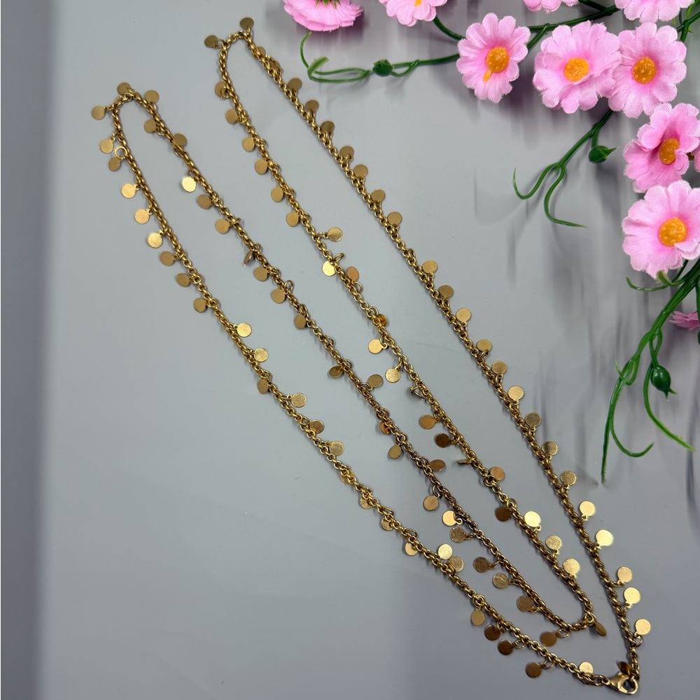 Vintage Extra Long Gold Disc Layering Necklace